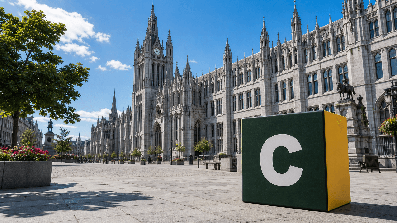 AI training in Aberdeen with a realistic Coaley Peak branded 3D cube at Marischal College