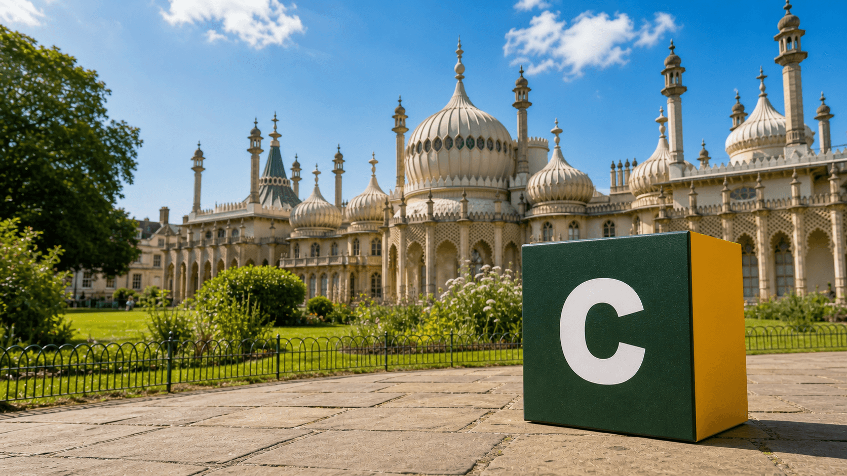 AI training in Brighton with a realistic Coaley Peak branded 3D cube at the Royal Pavilion