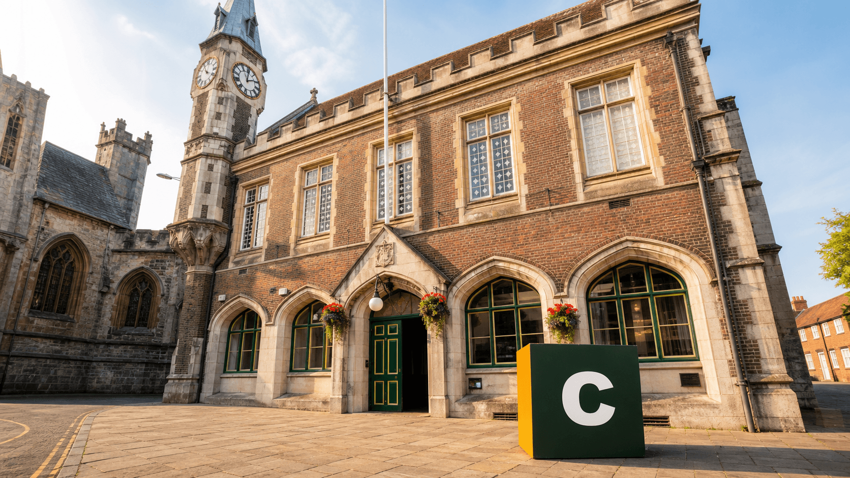 AI training in Dorchester with a realistic Coaley Peak branded 3D cube at Dorchester Corn Exchange