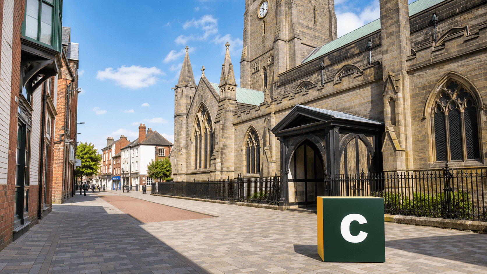 AI training in Leicester with a realistic Coaley Peak branded 3D cube at Leicester Cathedral