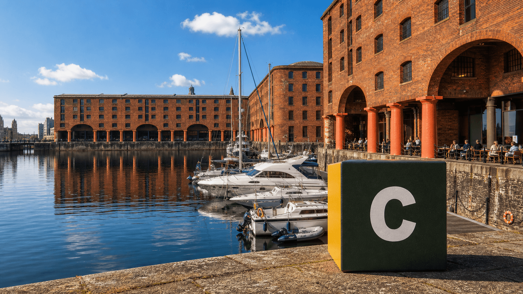 AI training in Liverpool with a realistic Coaley Peak branded 3D cube at Royal Albert Dock Liverpool
