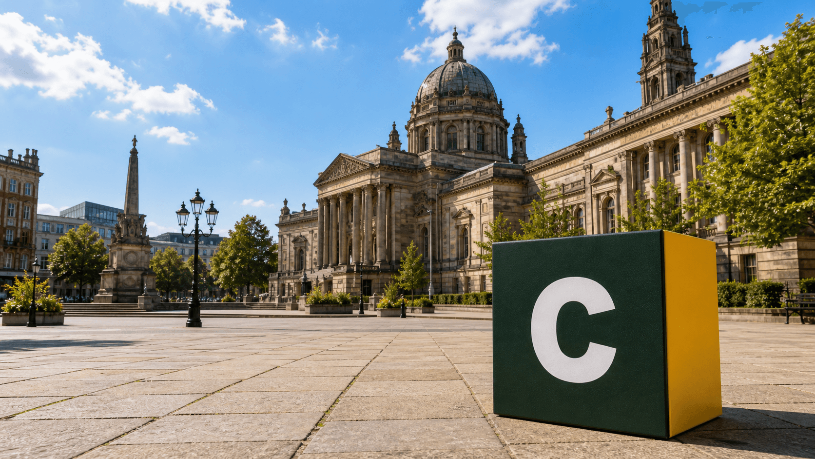 AI training in Preston with a realistic Coaley Peak branded 3D cube at the Harris Museum and Preston Flag Market