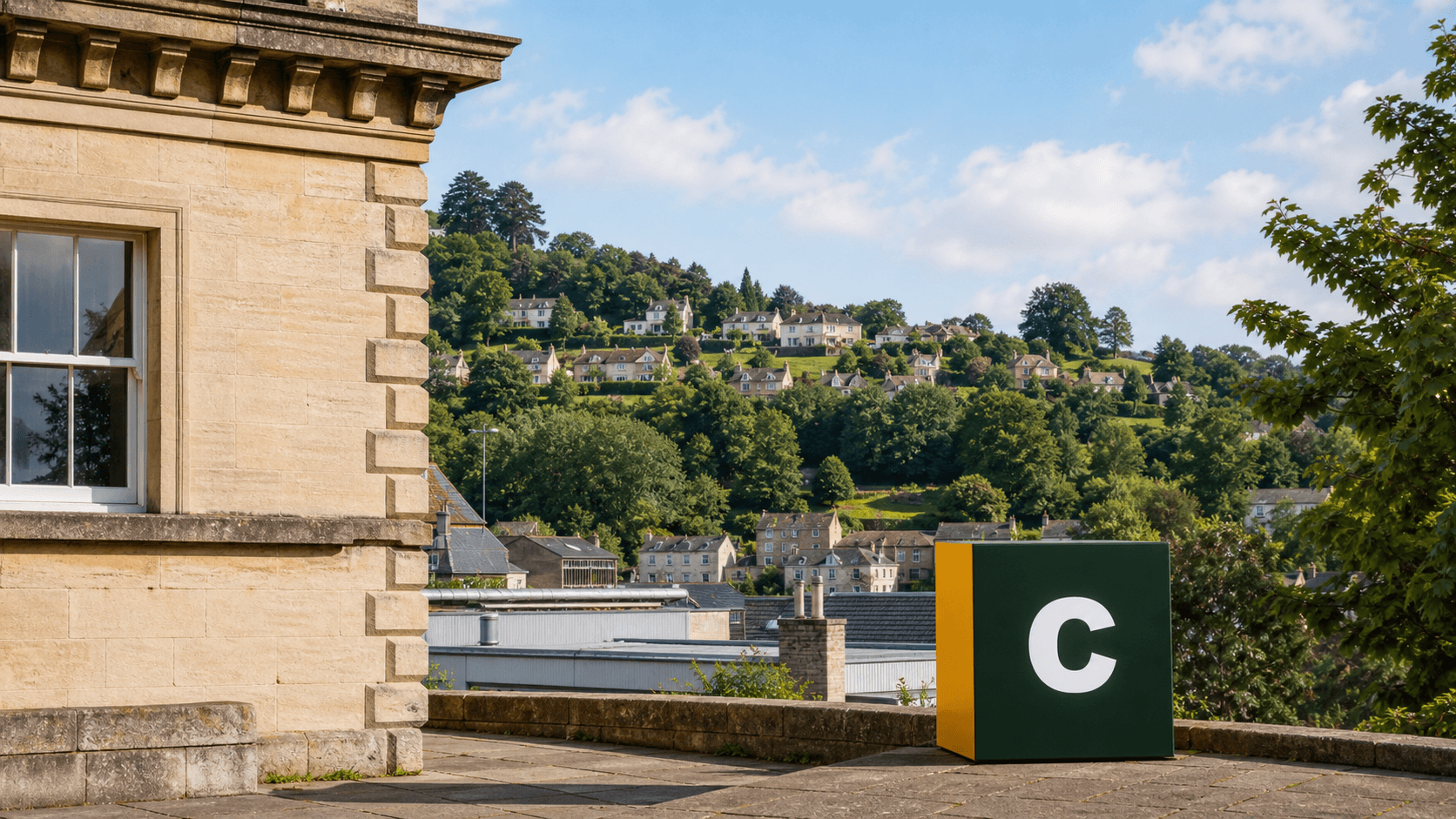 AI training in Stroud with a realistic Coaley Peak branded 3D cube at Stroud Subscription Rooms