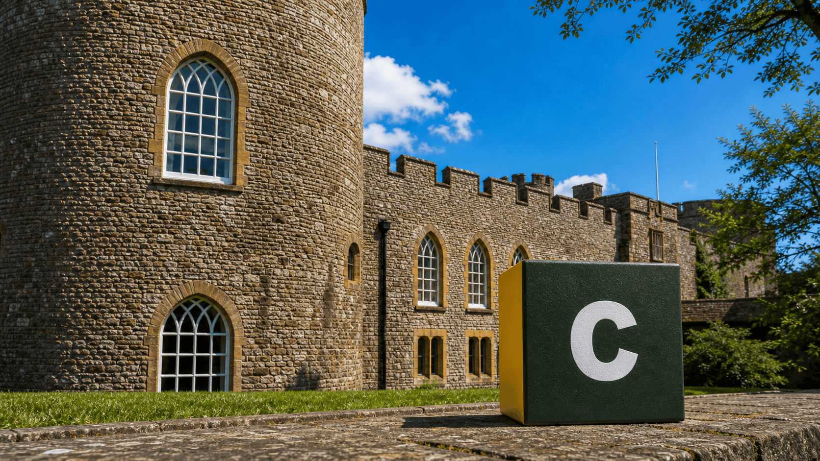 AI training in Taunton with a realistic Coaley Peak branded 3D cube at Taunton Castle