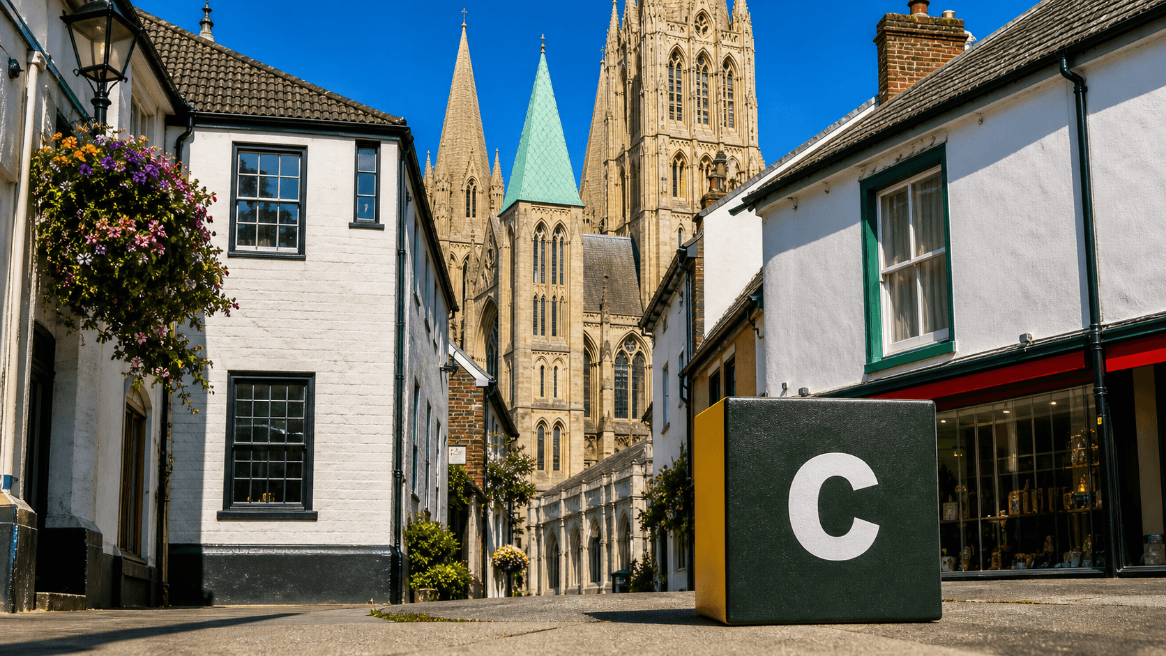 AI training in Truro with a realistic Coaley Peak branded 3D cube at Truro Cathedral