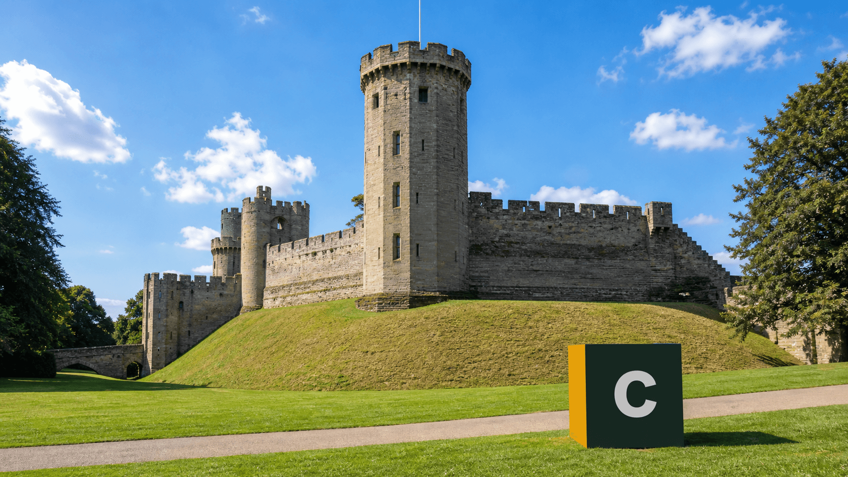 AI training in Warwick with a realistic Coaley Peak branded 3D cube at Warwick Castle