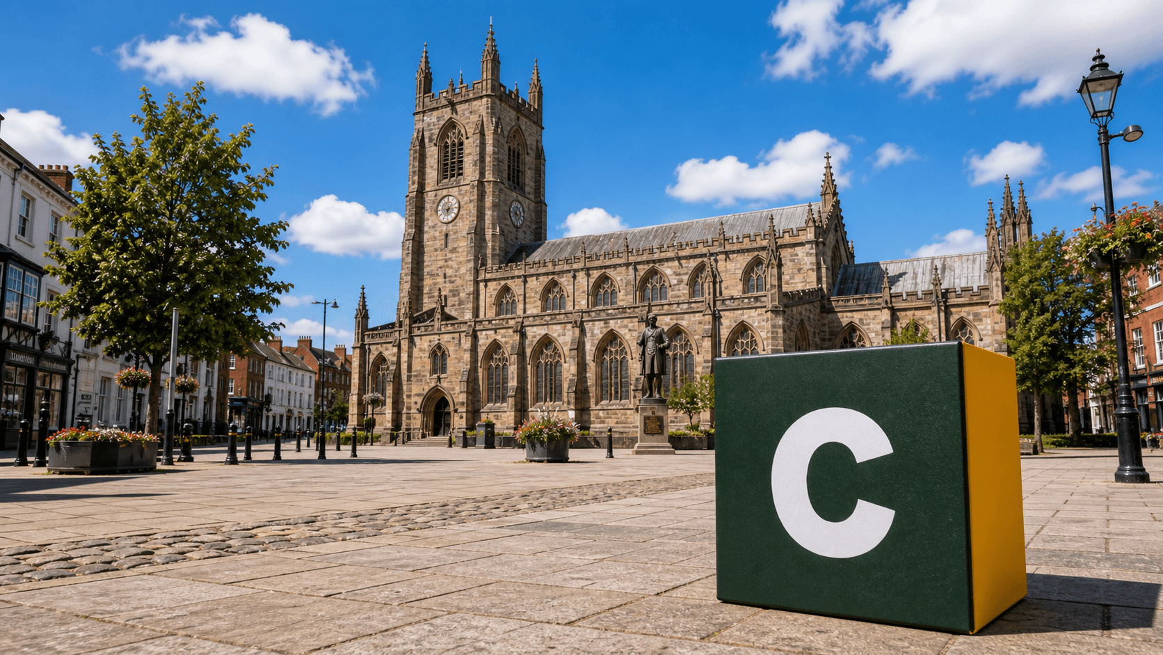 AI training in Wrexham with a realistic Coaley Peak branded 3D cube at St Giles' Church in Wrexham