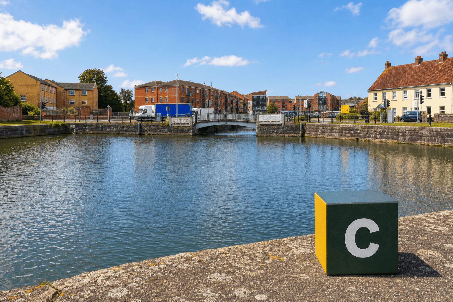 AI training in Bridgwater by Coaley Peak AI training in Bridgwater with a realistic Coaley Peak branded 3D cube at Bridgwater Docks