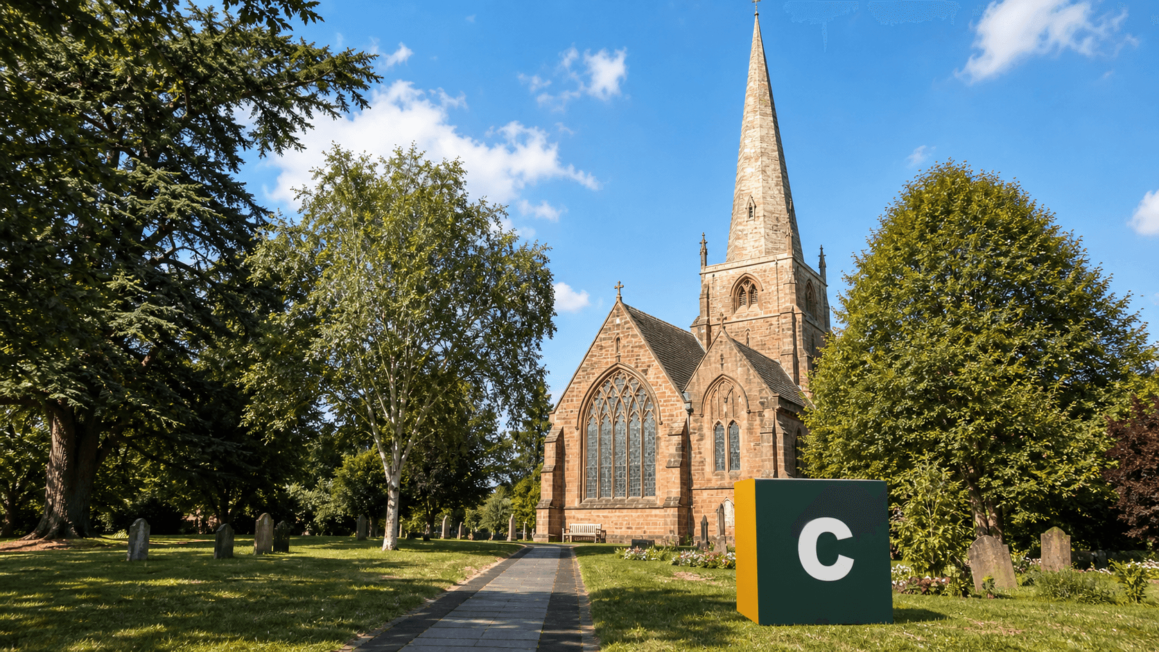 AI training in Solihull by Coaley Peak AI training in Solihull with a realistic Coaley Peak branded 3D cube at St Alphege Church